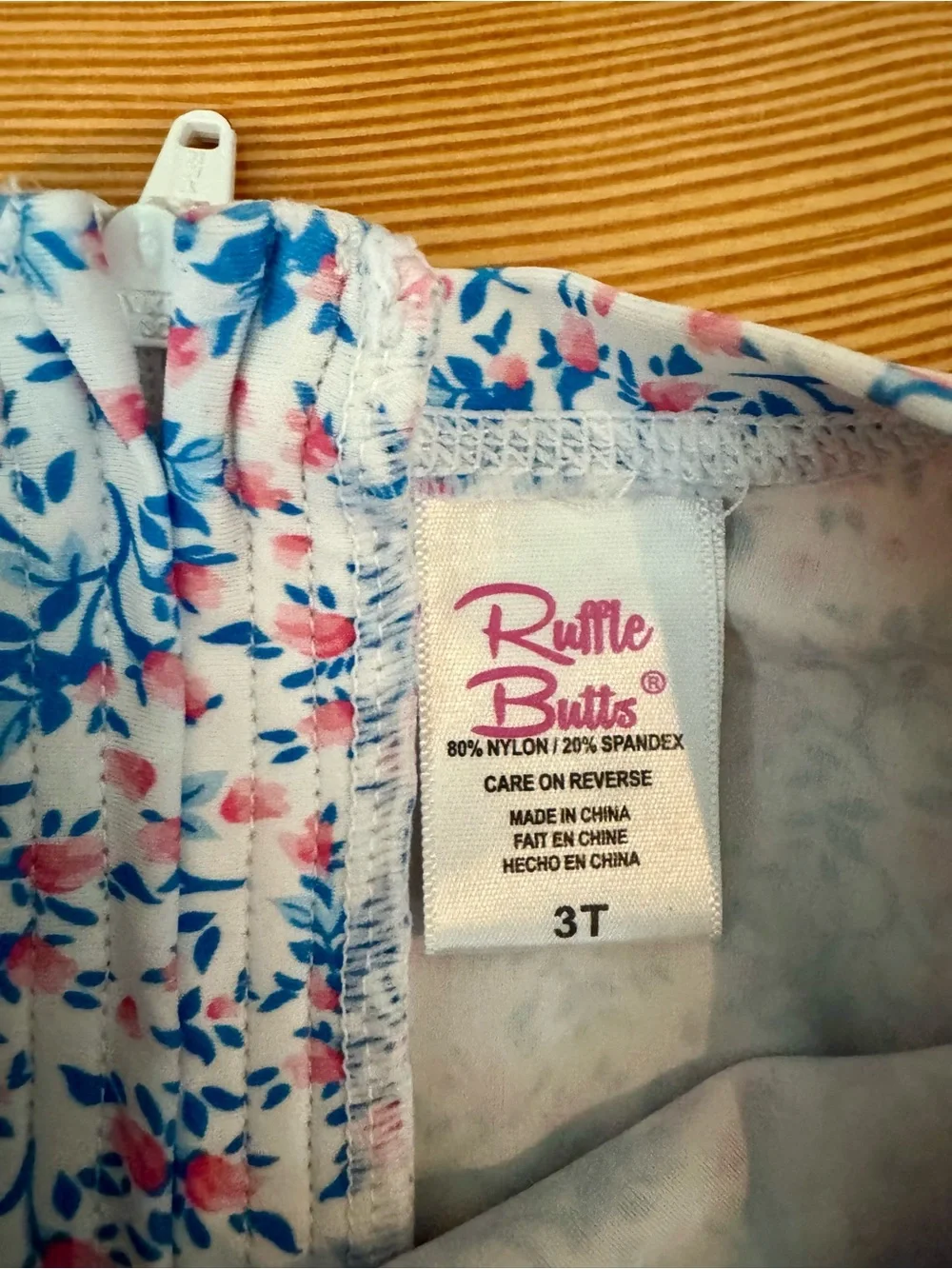Ruffle Butts Floral Long Sleeve One-Piece Swimsuit White, Blue & Pink 3T EUC